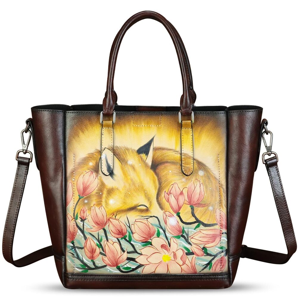 3394 Leather Handbag Hand Painted Leather Top Handle Satchel Handmade
